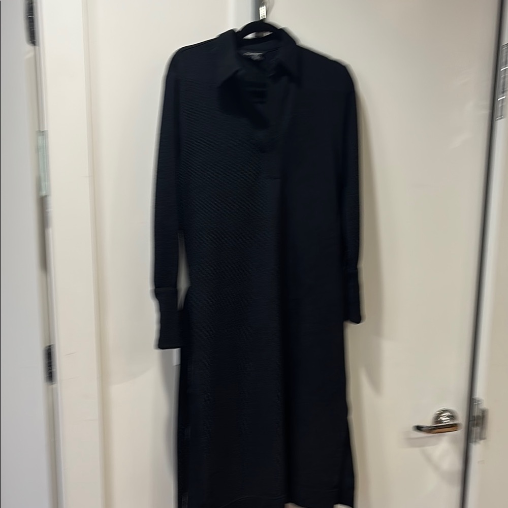 Club Monaco Black Long Sleeve Notched Collar Shirt Dress